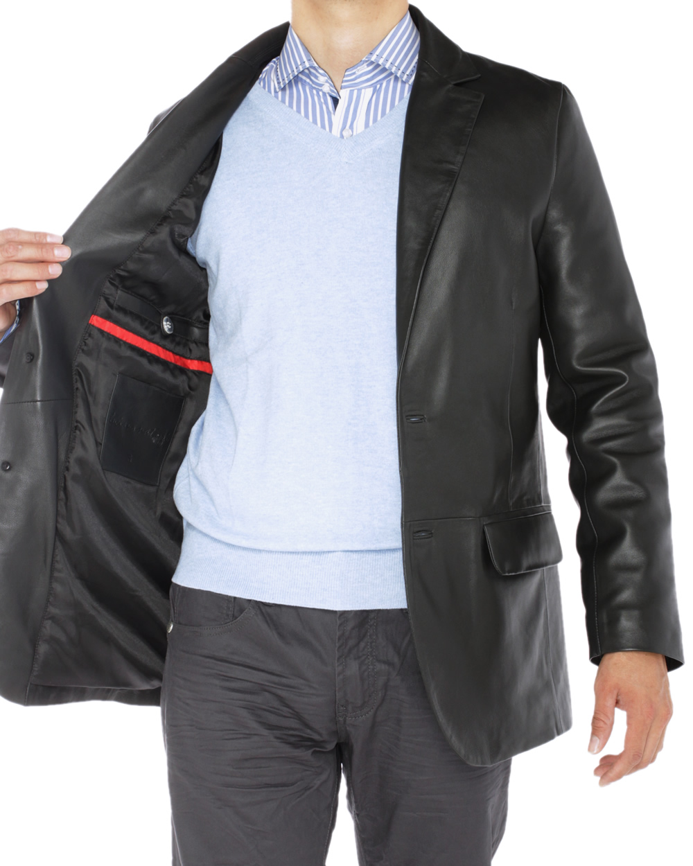LN LUCIANO NATAZZI Mens Trim Fit Lambskin Leather Vintage Moto Jacket