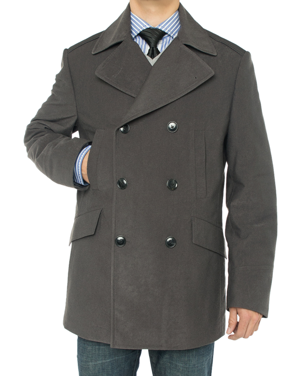 LN LUCIANO NATAZZI Mens Wool Double Breasted Top Coat