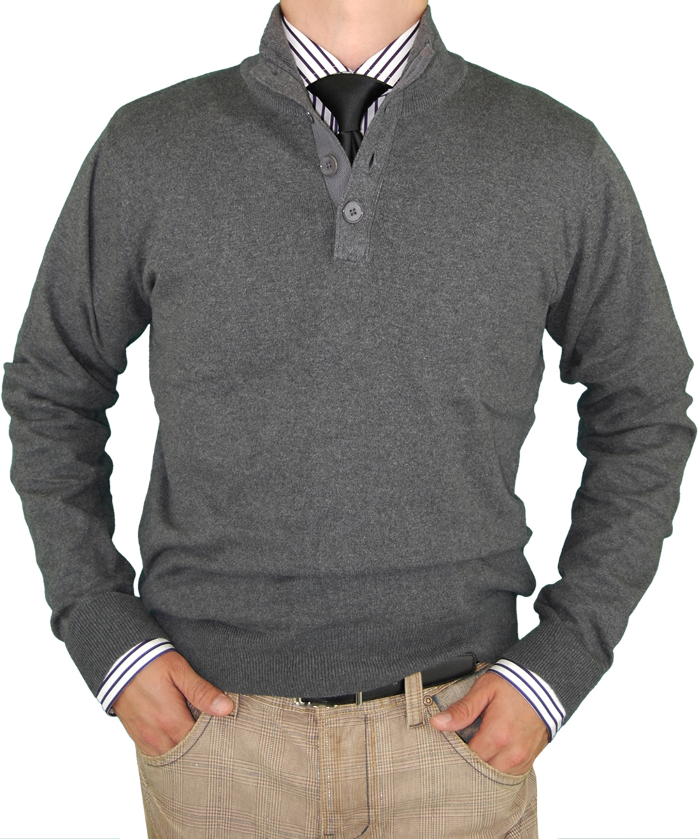 Download Luciano Natazzi Mens Sweater Classic Quarter Button Mock Neck Pullover Cotton | eBay